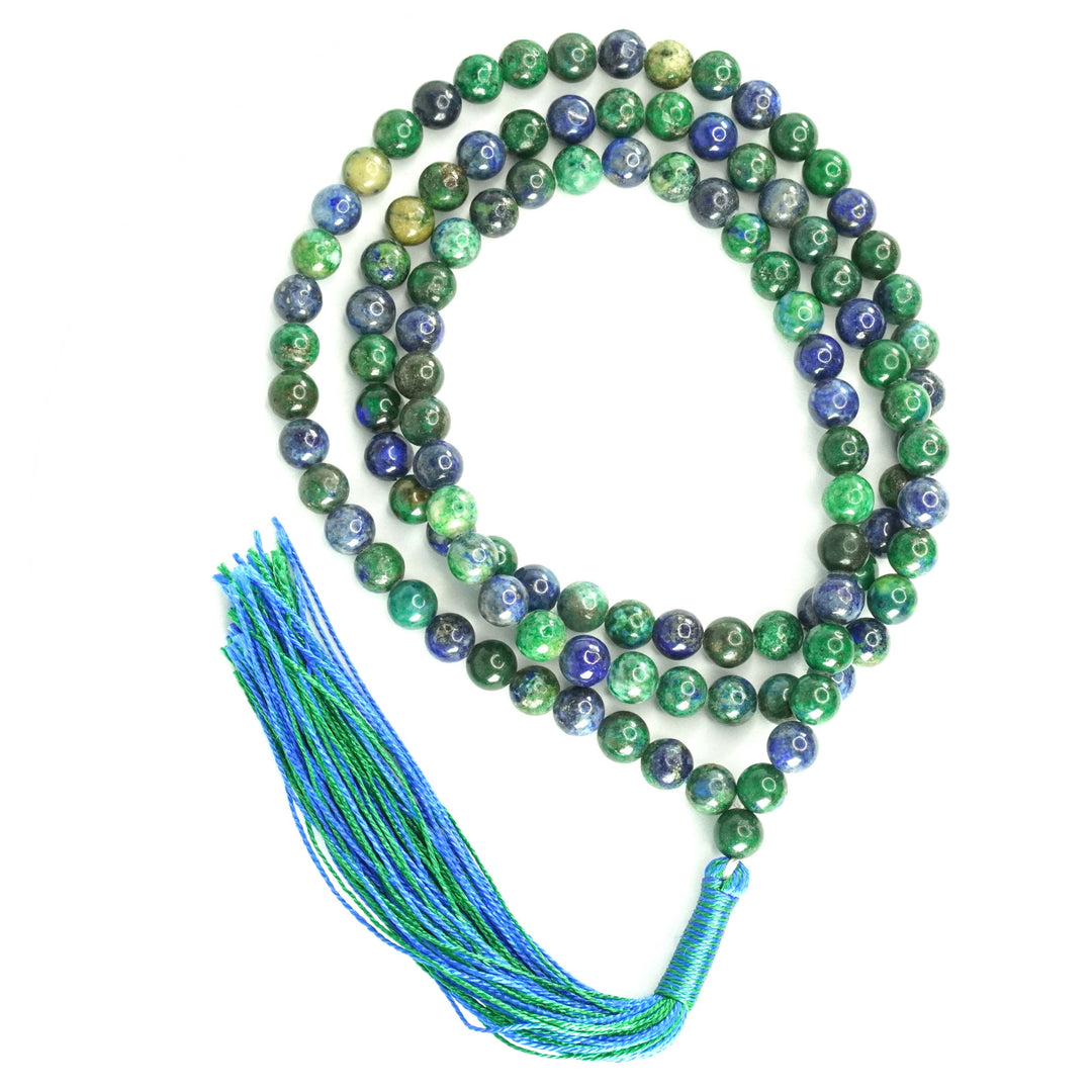 Azurite Malachite Japamala: Stress Relief - Round Plain Beads 8mm