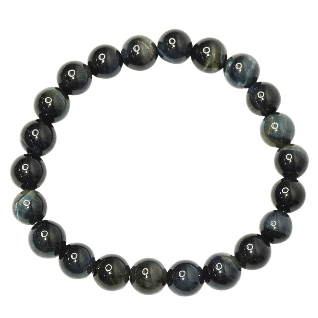 Blue Tiger's Eye Bracelet: Self Confidence - Round Beads 8mm