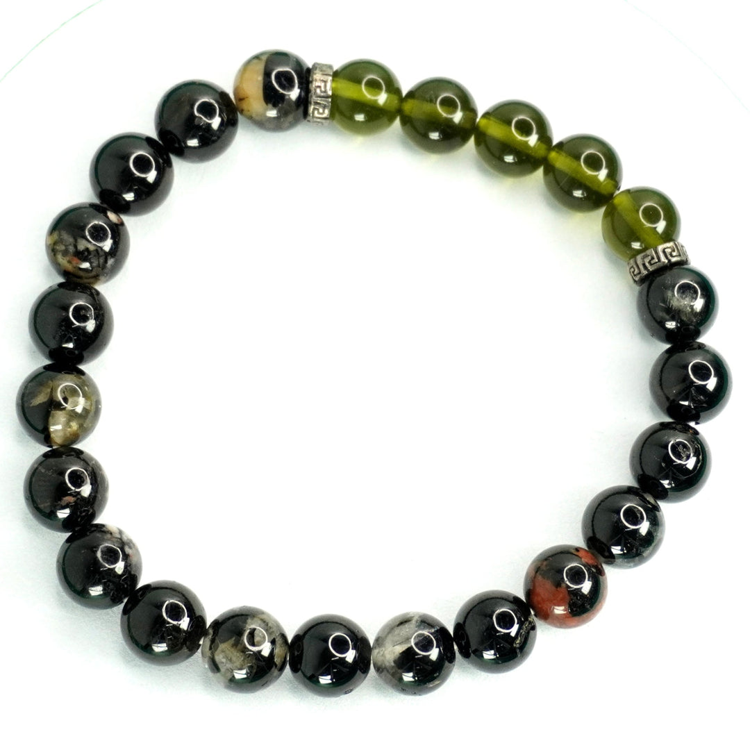 black tourmaline and moldavite bracelet