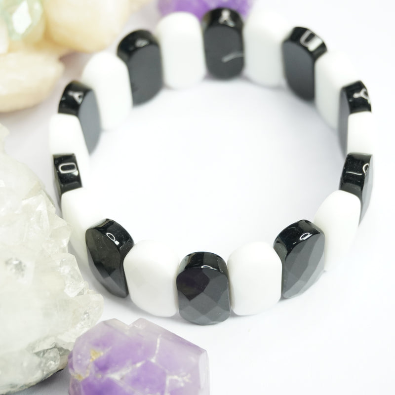 Black and White Azezulite Bracelet - Oval Beads