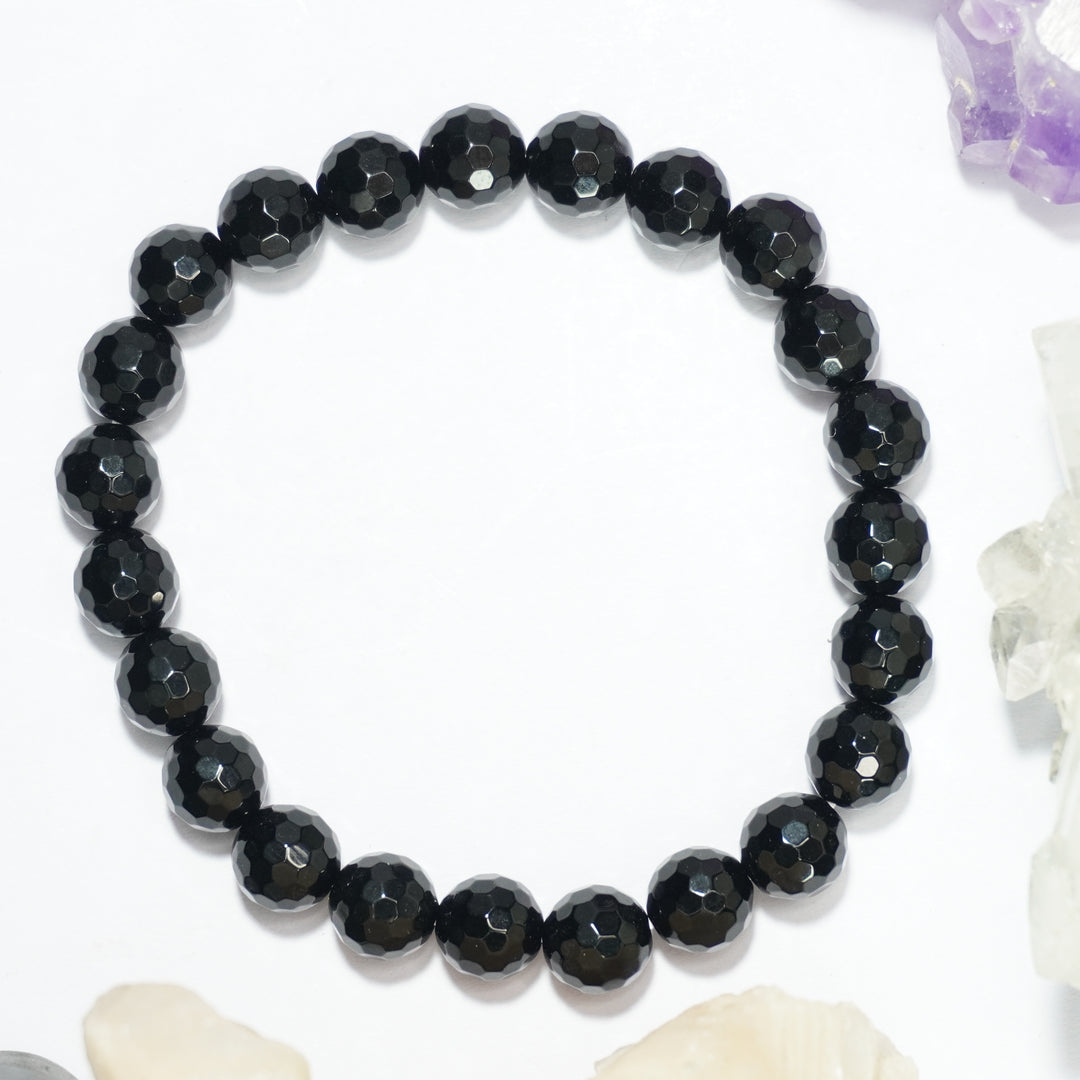 Black Tourmaline Bracelet: Protection - Round Cut Beads 8mm