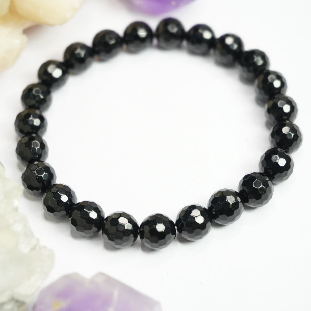 Black Tourmaline Bracelet: Protection - Round Cut Beads 8mm