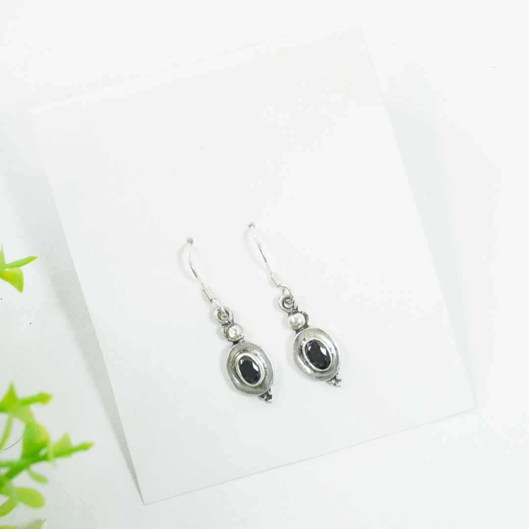 Black Onyx Silver Earrings - Double Oval