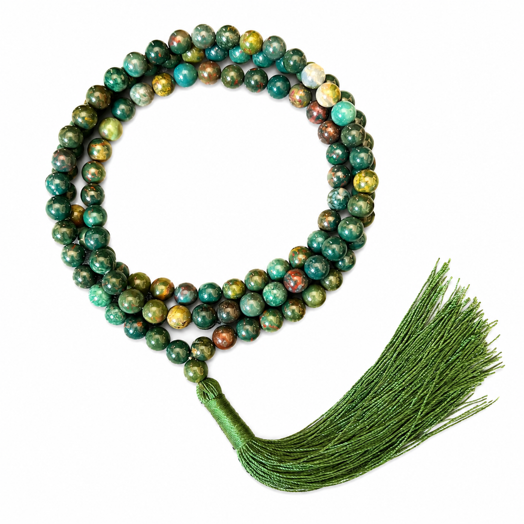 Bloodstone Japamala: Round Plain Beads 8mm