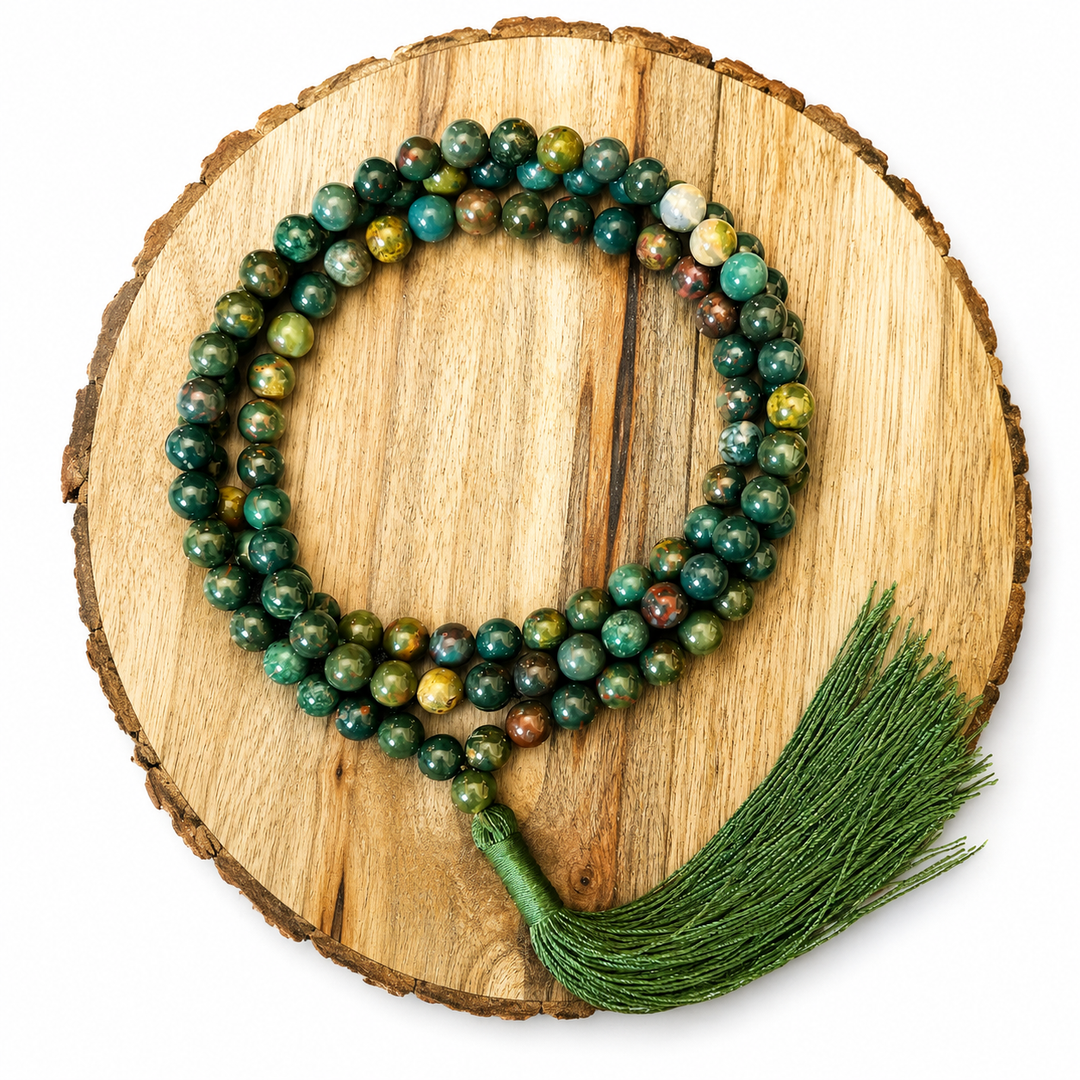 Bloodstone Japamala: Round Plain Beads 8mm