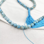 Blue Apatite Japamala: Removes Loneliness - Round Plain Beads 8mm