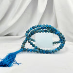 Blue Apatite Japamala: Removes Loneliness - Round Plain Beads 8mm