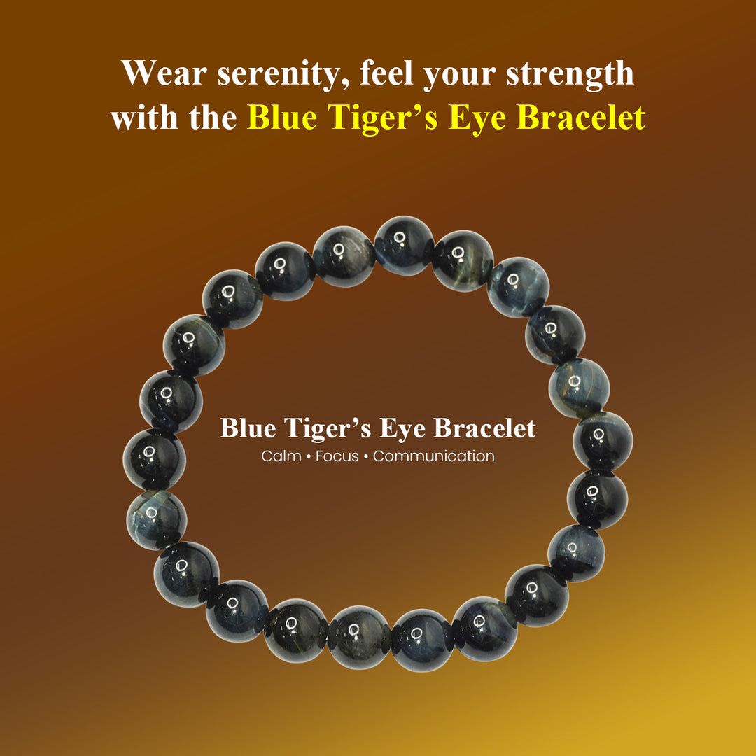 Blue Tiger's Eye Bracelet: Self Confidence - Round Beads 8mm