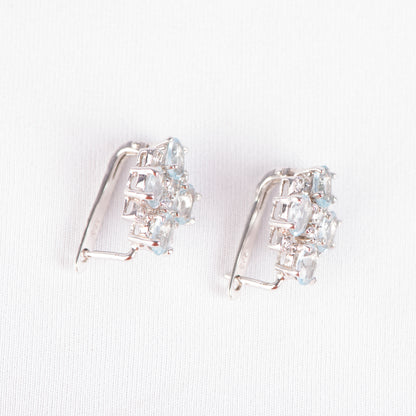Blue Topaz 4 Stones Silver Ring and Earring
