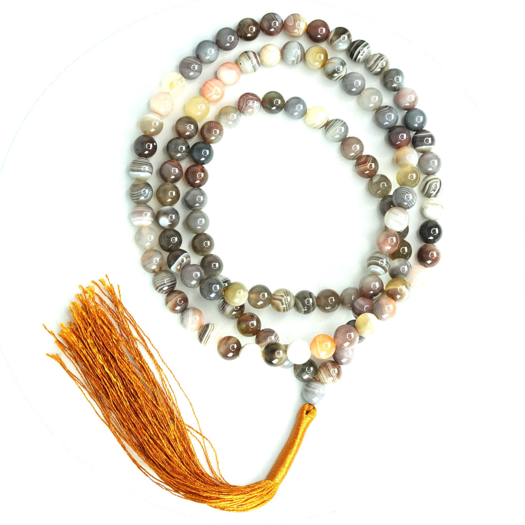 Botswana Agate Japamala: Mindfulness - Round Plain Beads 8mm