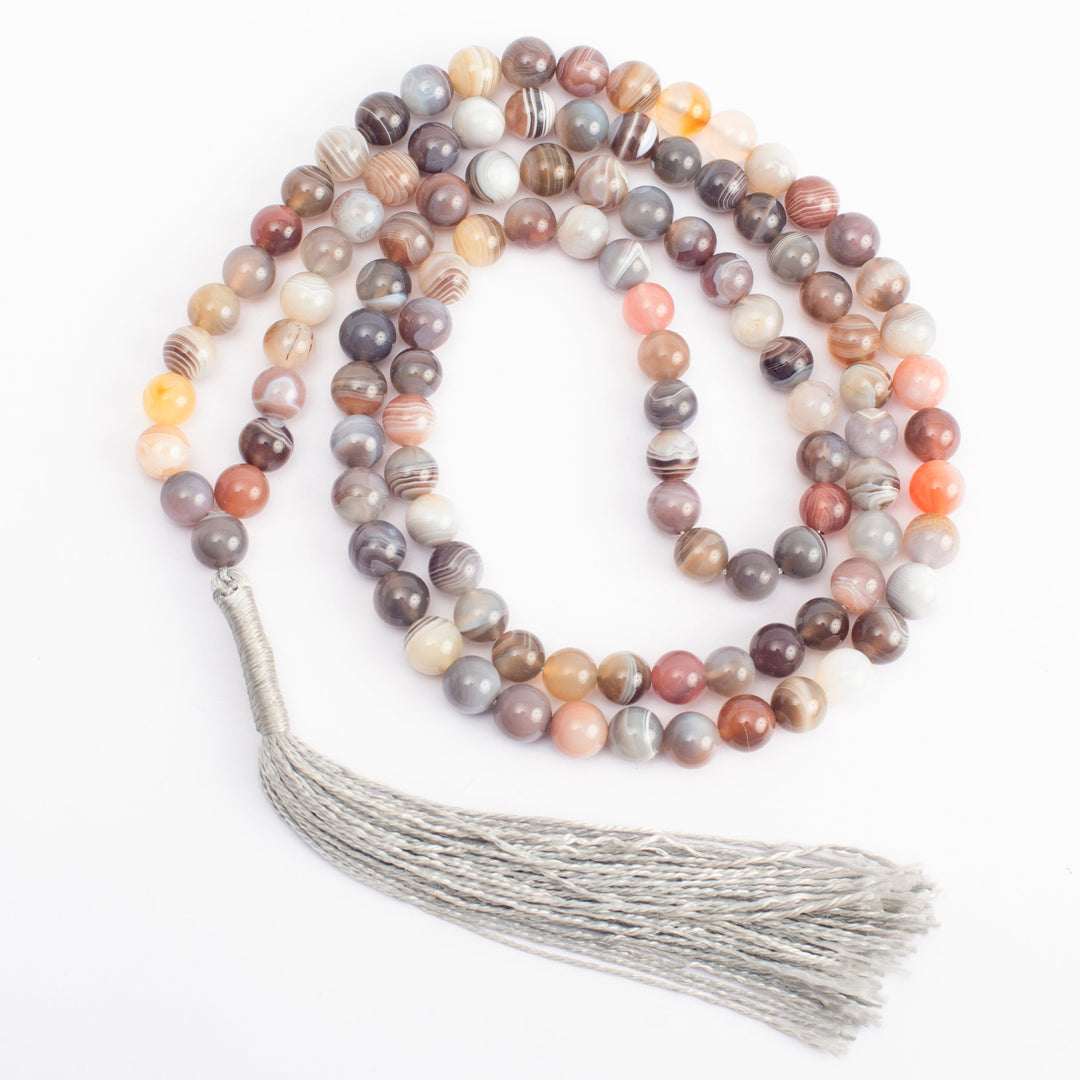 Botswana Agate Japamala: Mindfulness - Round Plain Beads 8mm