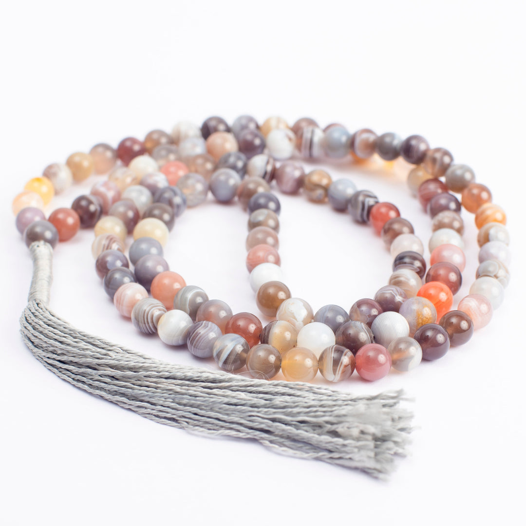 Botswana Agate Japamala: Mindfulness - Round Plain Beads 8mm