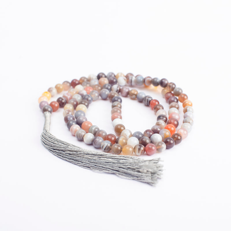 Botswana Agate Japamala: Mindfulness - Round Plain Beads 8mm