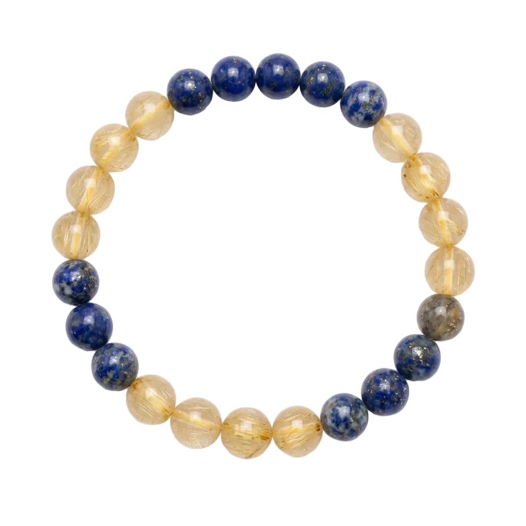 Super Kings Energy Bracelet – CSK Jersey Edition (Golden Rutile & Lapis Lazuli)