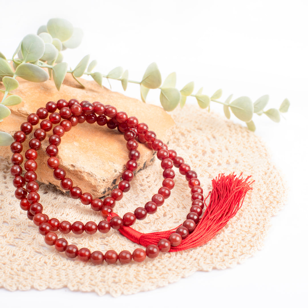 Red Carnelian Japamala: Creativity - Round Plain Beads 8mm