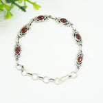 Load image into Gallery viewer, Carnelian Red Silver Bracelet - Oval with Design
