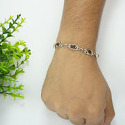 Carnelian Red Silver Bracelet - Oval with Design