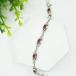 Load image into Gallery viewer, Carnelian Red Silver Bracelet - Oval with Design
