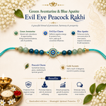 Load image into Gallery viewer, Green Aventurine &amp; Blue Apatite Evil Eye Peacock Rakhi
