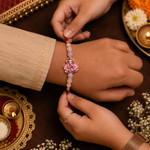 Load image into Gallery viewer, Rose Quartz &amp; Kunzite Ganesha Rakhi