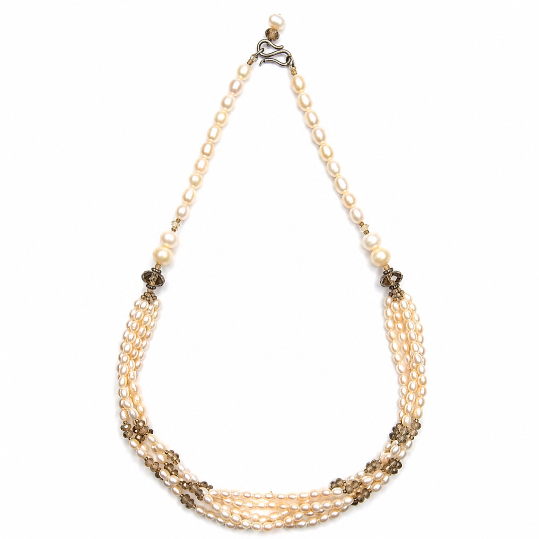 Pearls with Smokey Quartz Necklace - Five Layered