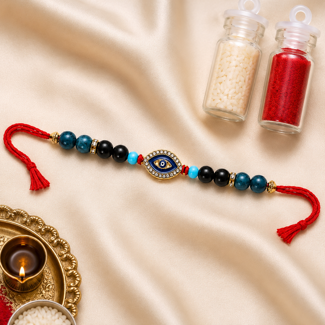 Blue Apatite & Black Tourmaline Evil Eye Rakhi