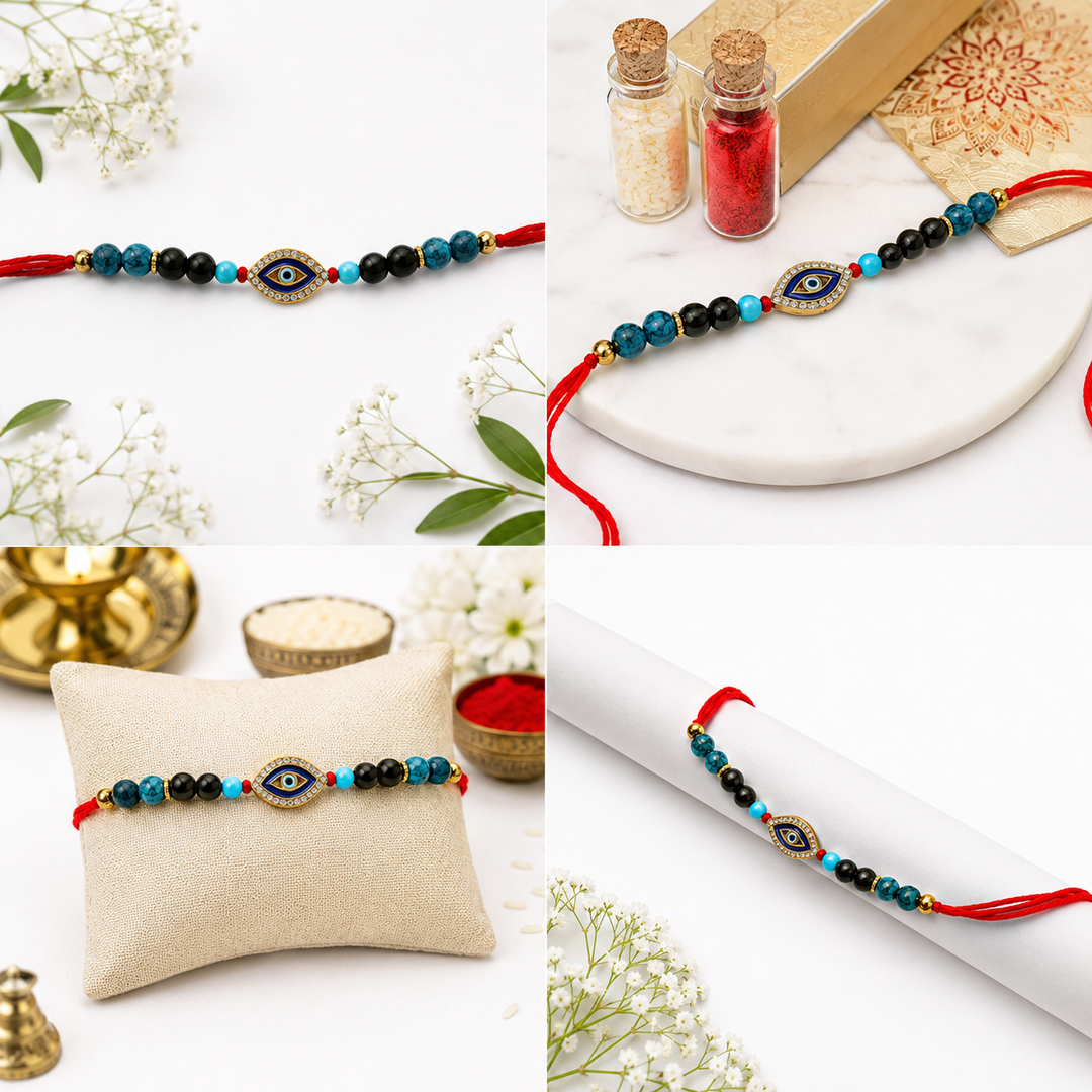 Blue Apatite & Black Tourmaline Evil Eye Rakhi