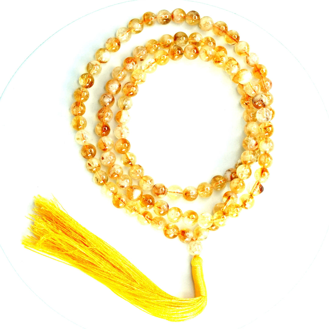 Citrine Japamala: Abundance - Round Plain Beads 8mm