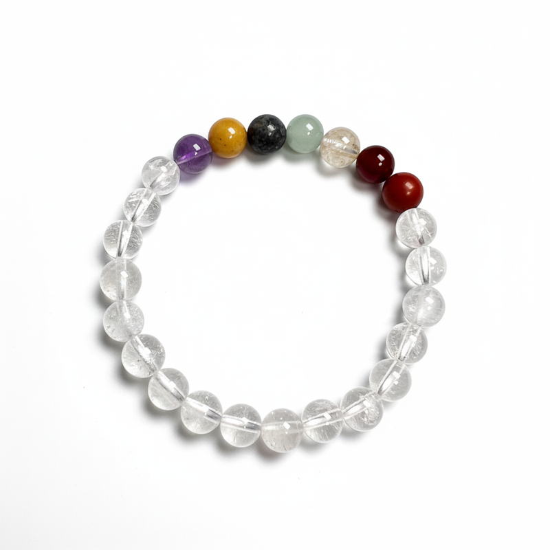 Clear Quartz with 7 Chakra Crystal Bracelet for Energy Balancing