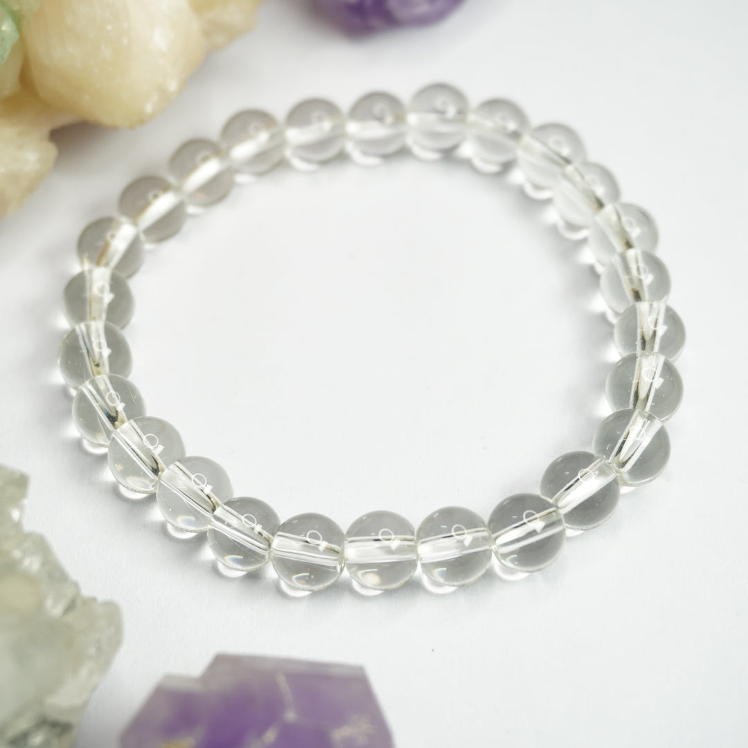 Clear Quartz (Spatika) Bracelet: Spiritual Awareness - Round Beads 8mm