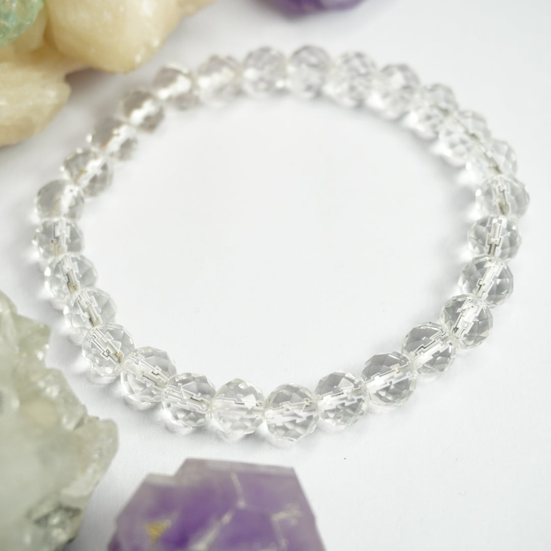 Clear Quartz (Spatika) Bracelet: Spiritual Awareness - Round Cut 8mm