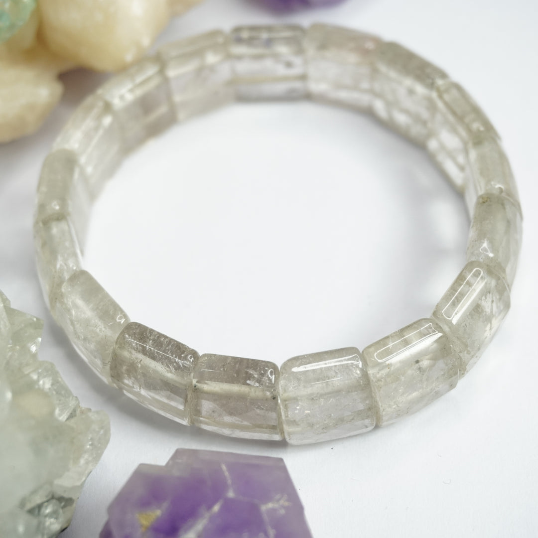 Clear Quartz (Spatika) Bracelet: Spiritual Awareness - Square Beads