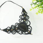 Load image into Gallery viewer, Black Onyx Necklace: Concentration - Black Thread weaved Broad V shaped
