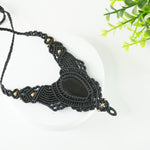 Load image into Gallery viewer, Black Onyx Necklace: Concentration - black thread weaved Narrow V shaped
