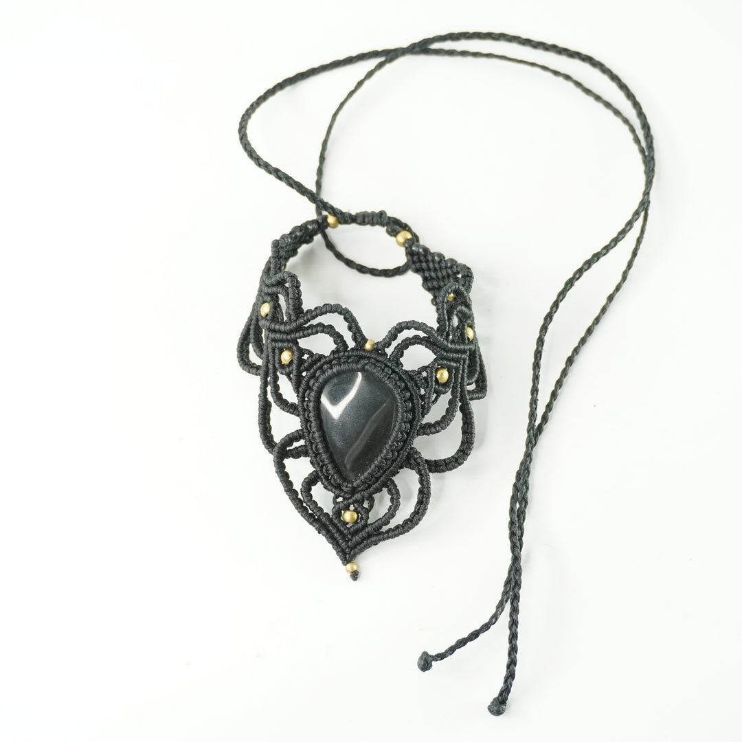 Black Onyx Necklace: Concentration - Black Thread weaved Broad V shaped