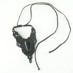 Load image into Gallery viewer, Black Onyx Necklace: Concentration - black thread weaved Narrow V shaped
