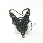 Load image into Gallery viewer, Black Onyx Necklace: Concentration - black thread weaved Narrow V shaped
