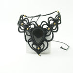 Load image into Gallery viewer, Black Onyx Necklace: Concentration - Black Thread weaved Broad V shaped
