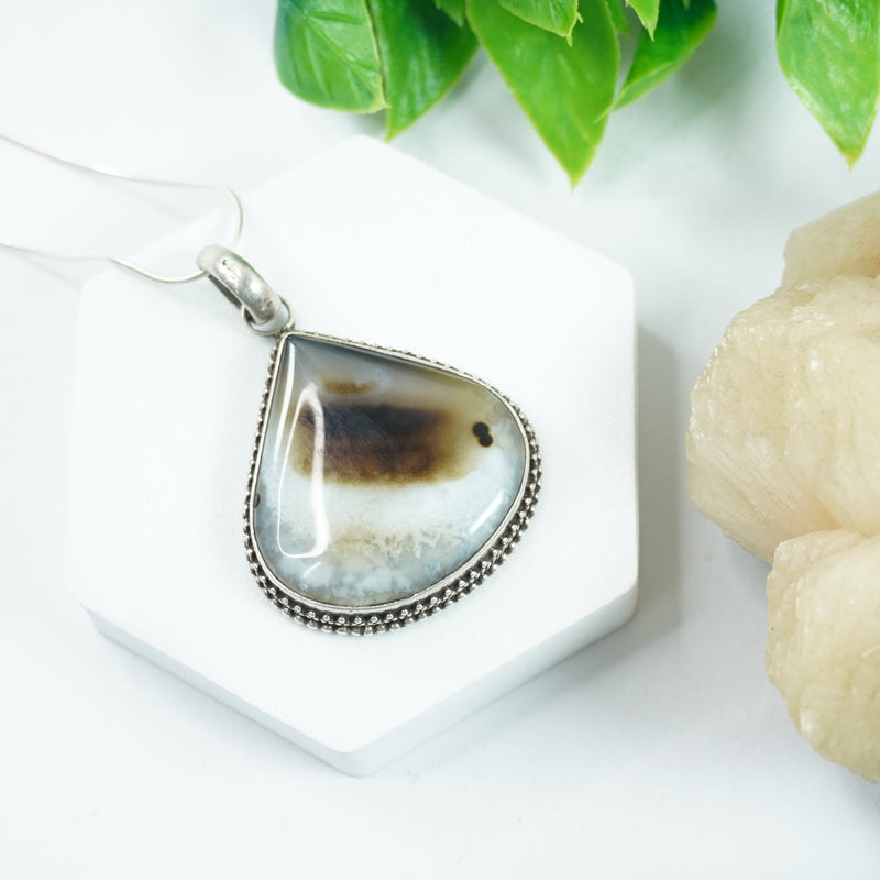 Agate Silver Pendant - Big Drop