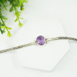 Load image into Gallery viewer, Amethyst Silver Bracelet - Oval Beads with Band
