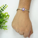 Load image into Gallery viewer, Amethyst Silver Bracelet - Oval Beads with Band
