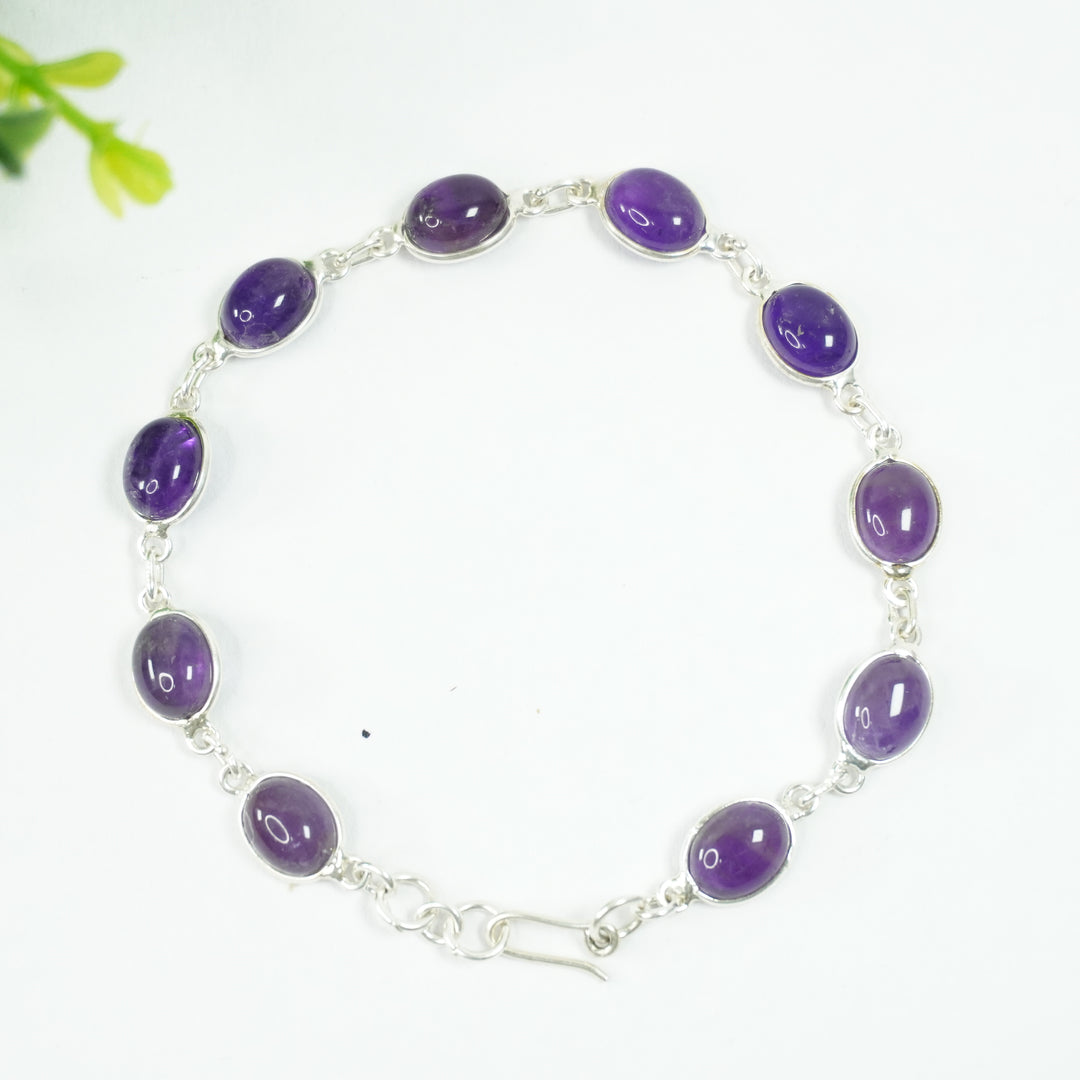 Amethyst Silver Bracelet - Small Oval