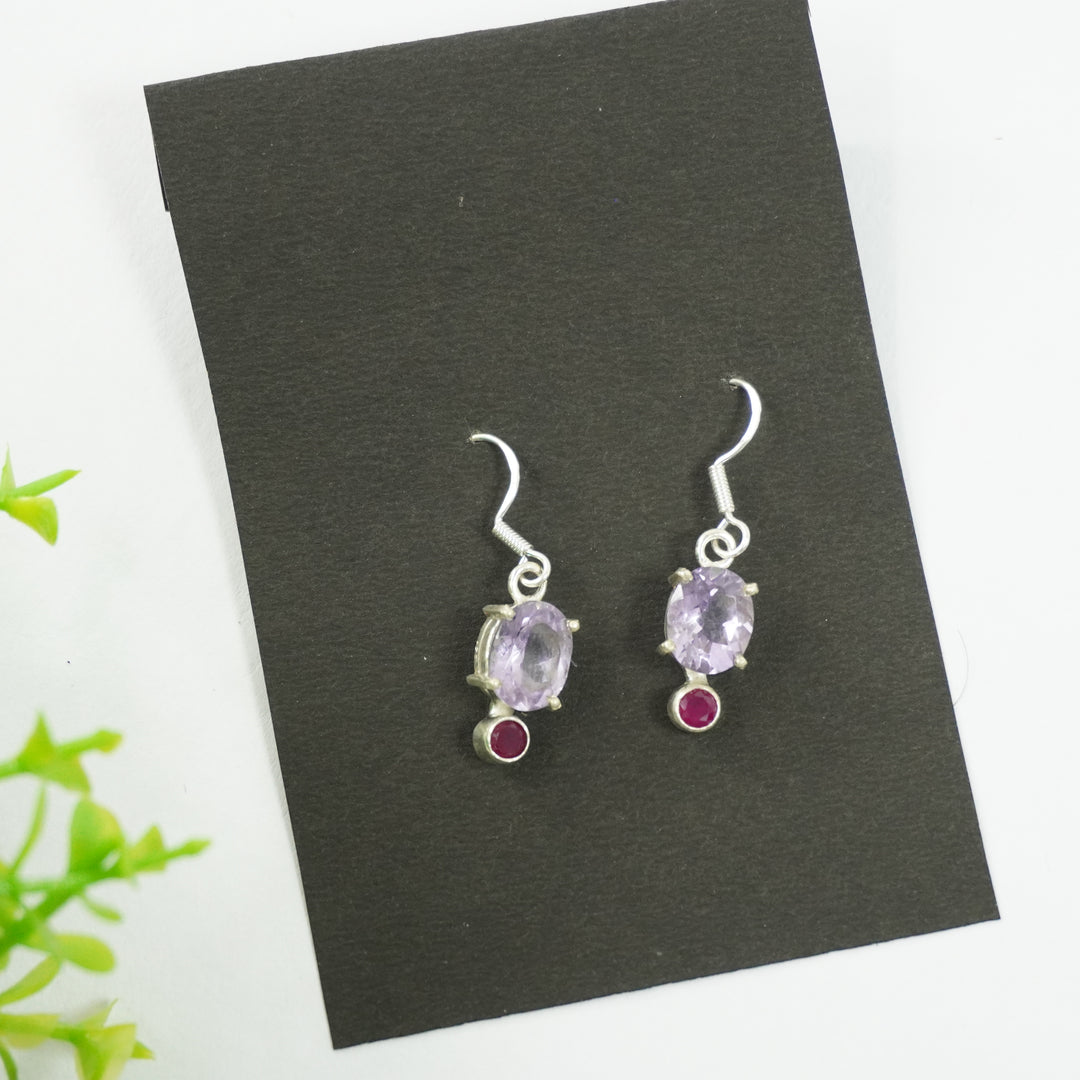 Amethyst Silver Earring - Oval with Zircon