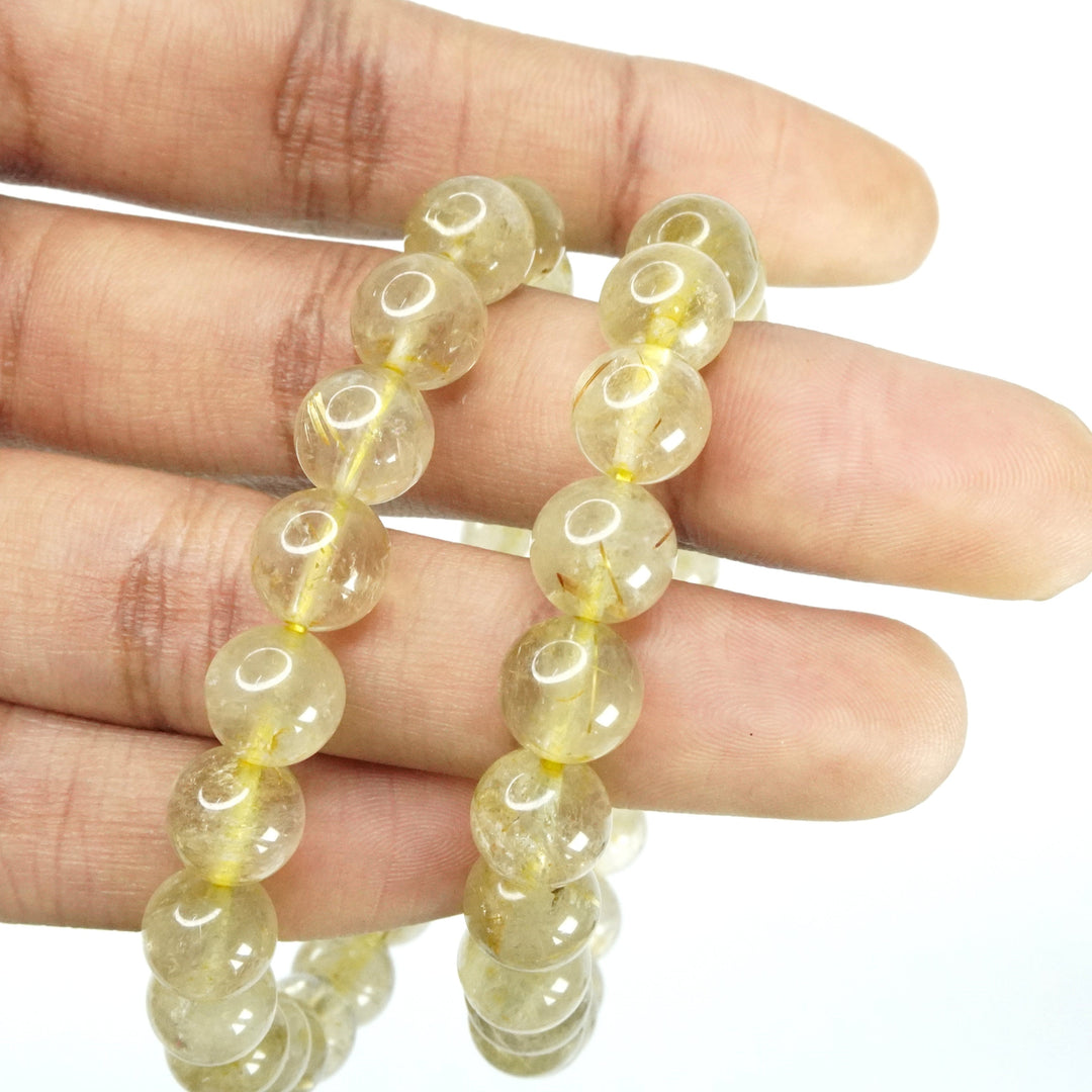 Golden Rutile Quartz Bracelet - Round Beads 8mm