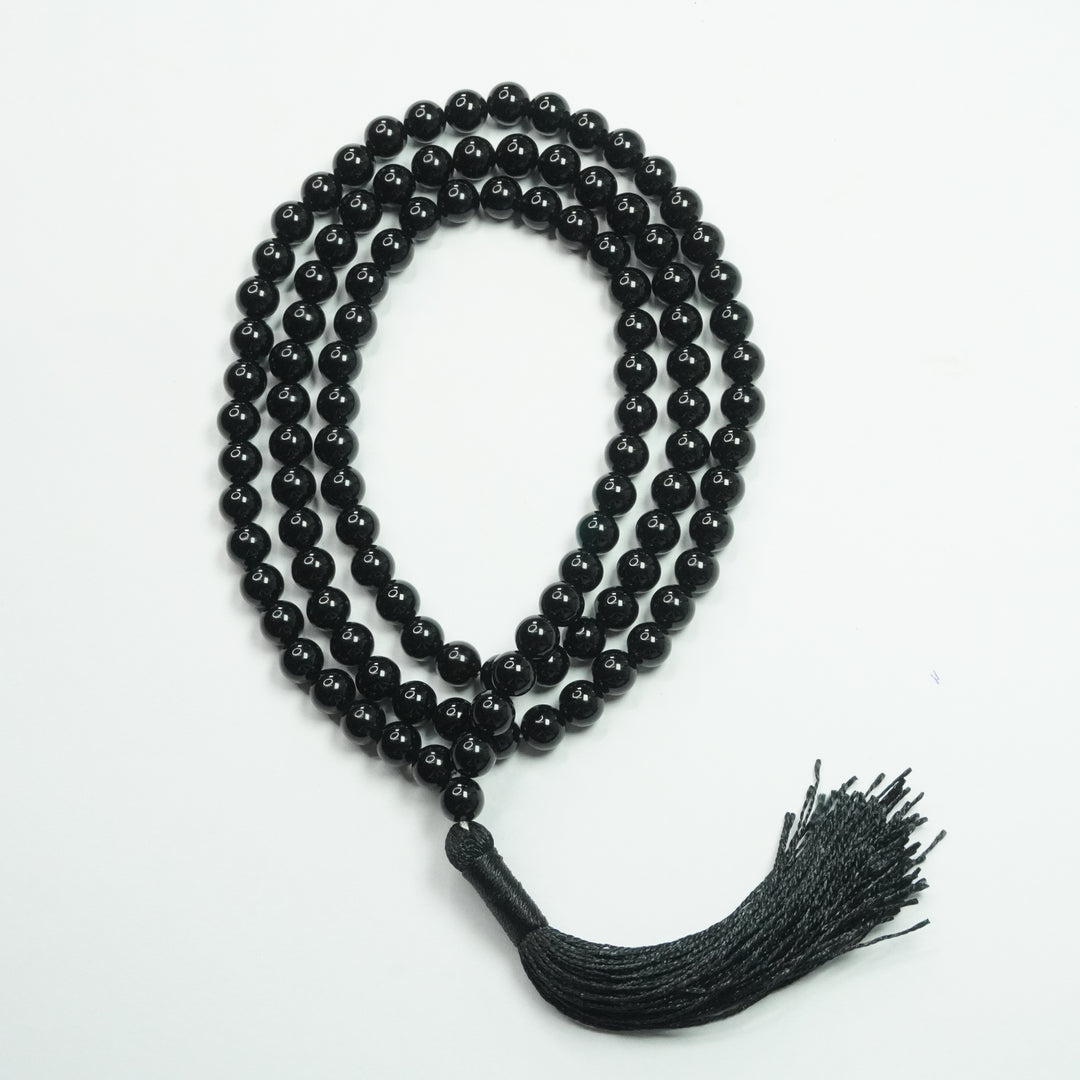 Black Onyx Japamala: Concentration - Round Plain Beads 8mm