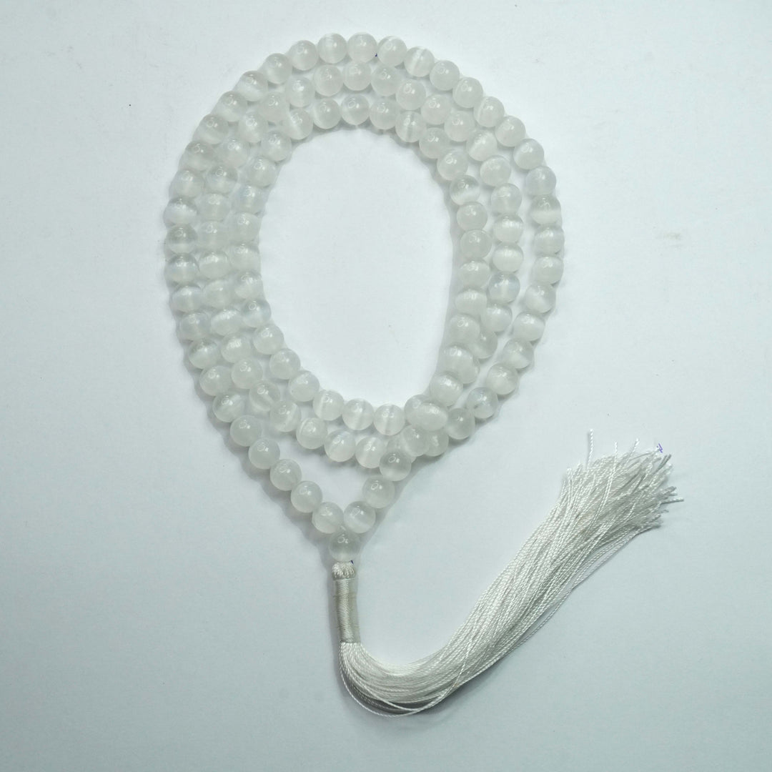 Selenite Japamala - Round Plain Beads 8mm