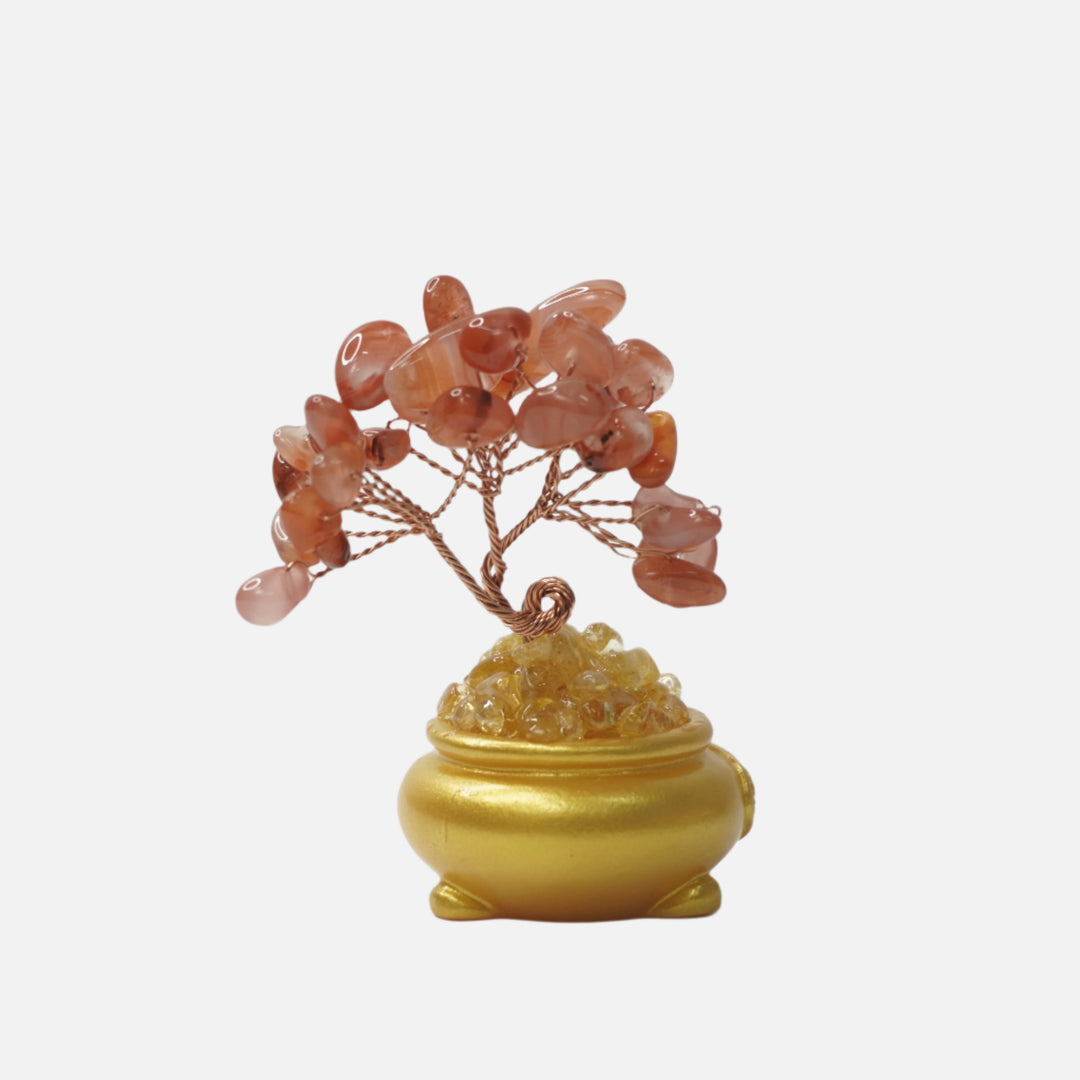 Red Agate Crystal Tree (Yellow Vase Base): Strength & Stability