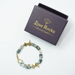 Load image into Gallery viewer, Green Moss Agate Bracelet: Plus and Conch Charms
