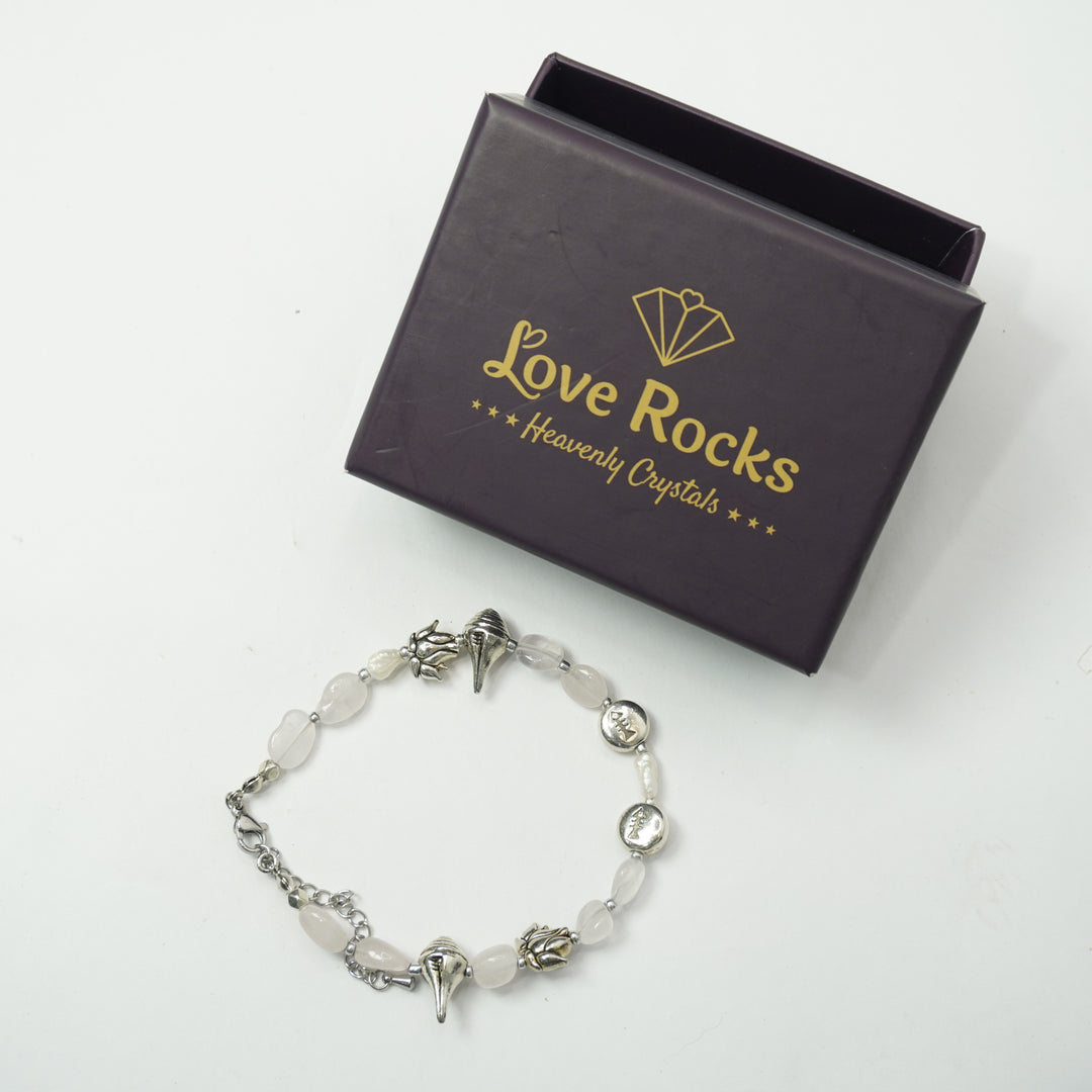 Rose Quartz Bracelet: Conch and Lotus Charm