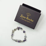 Load image into Gallery viewer, Amethyst Bracelet: Lotus and Heart Charms
